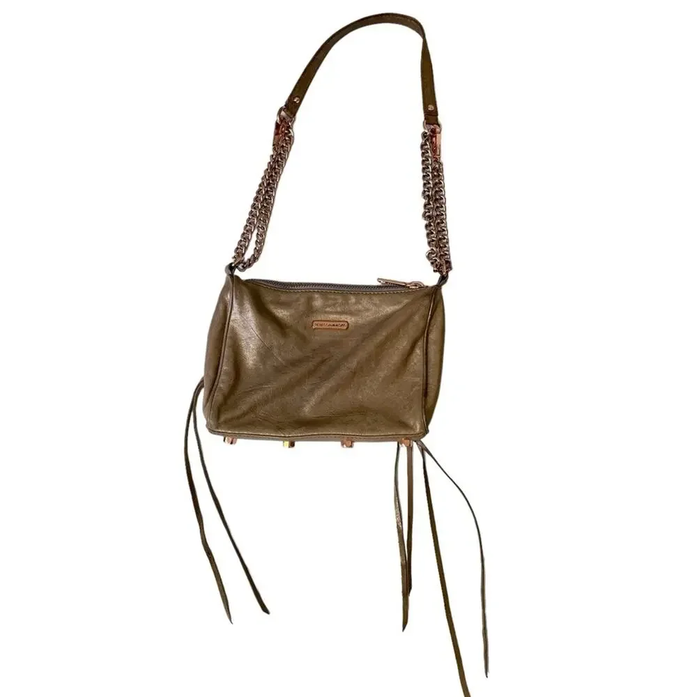 Rebecca Minkoff Gold Leather Zippered Convertible Crossbody Shoulder Purse